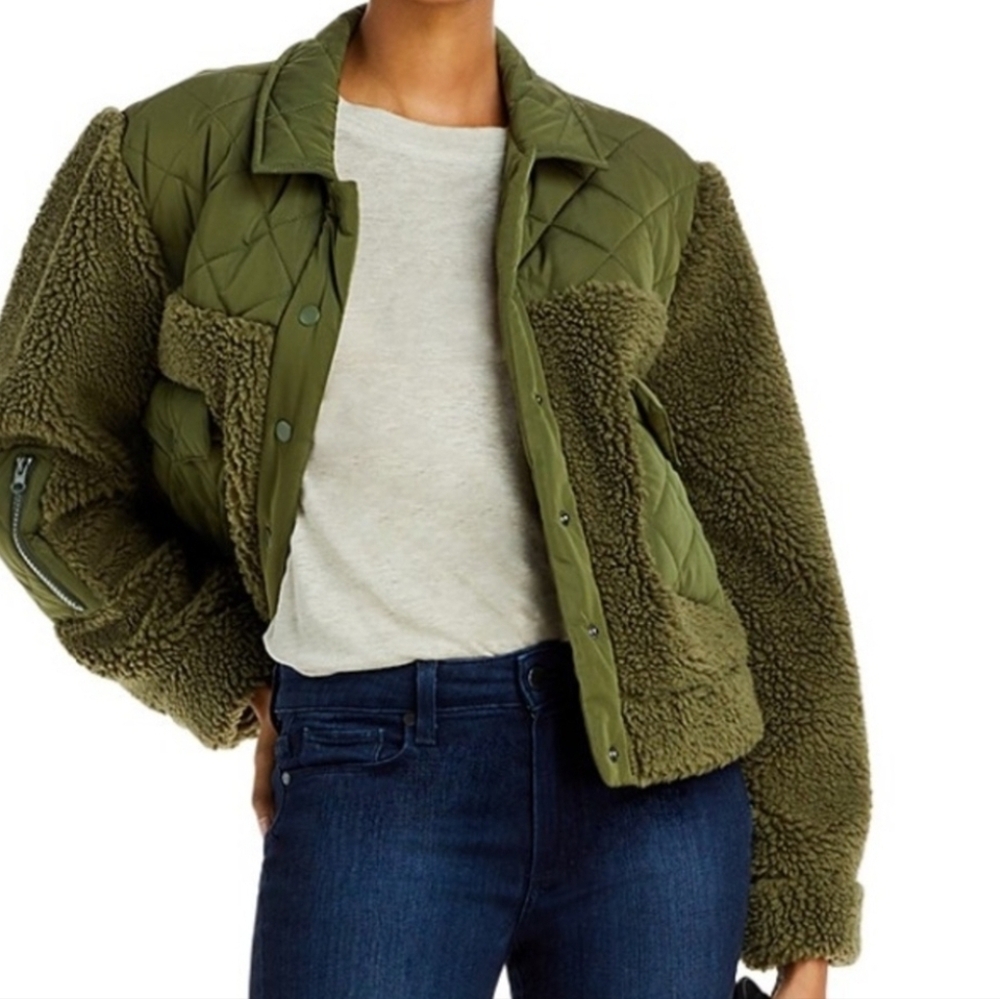 Rails Peyton Quilted Fleece Jacket  Olive Green Sherpa Jacket Sz Small - Picture 5 of 16